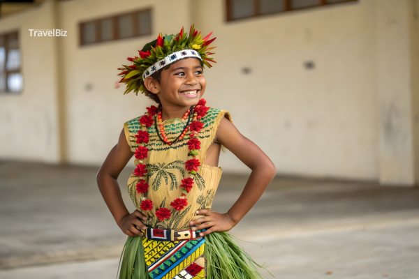 Chú bé trong trang phục truyền thống Papua New Guinea